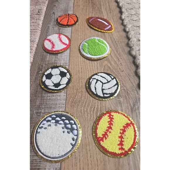 #9665 8pk Chenille Sports Ball Embroidered Patch 8-Pack Iron On NEW - Picture 3 of 9
